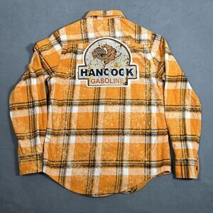 Angry Minnow Flannel‎ Co Shirt Mens Small Orange Splatter Hancock Gasoline
